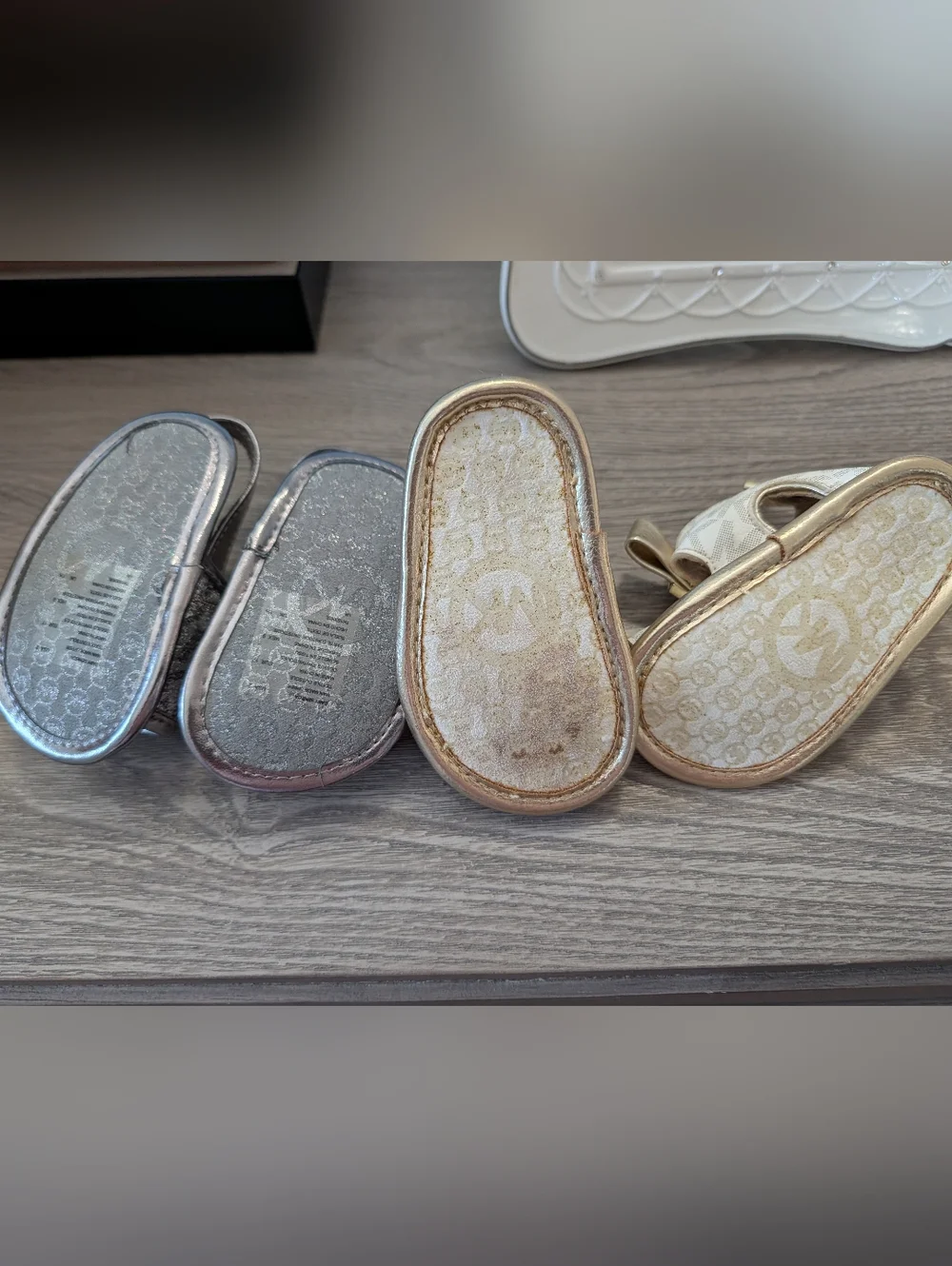 Michael Kors Baby Girls Metallic Silver and Gold Logo Sandals Size Baby2 (2pairs